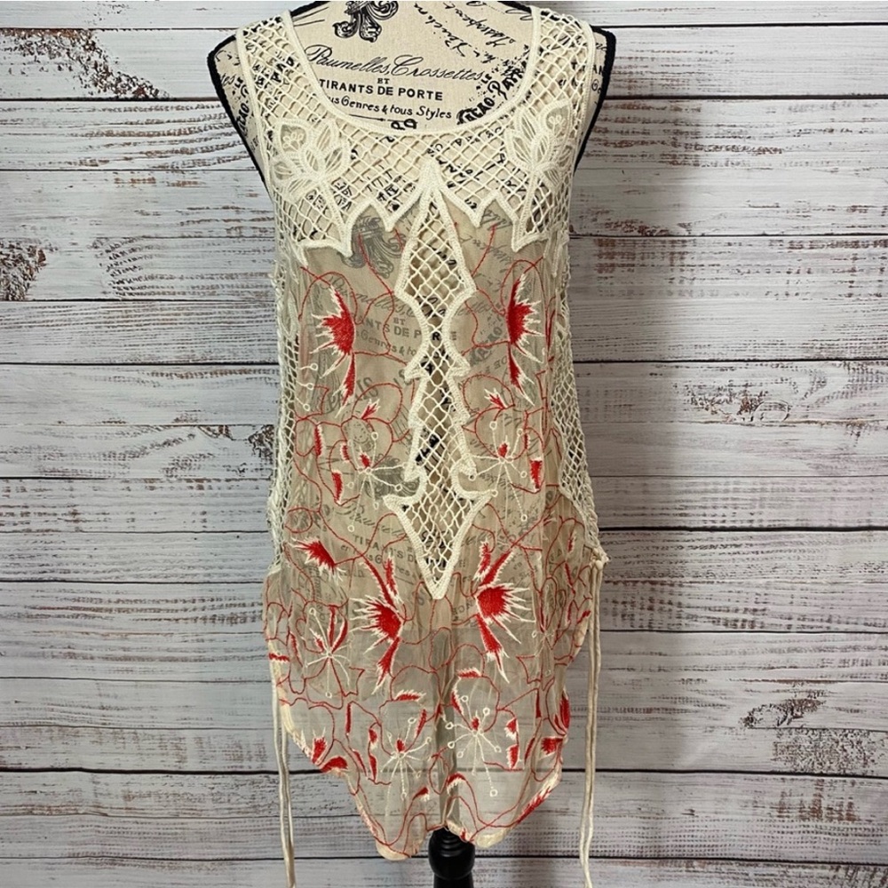 FREE PEOPLE SHEER CROCHET EMBROIDERED LACE TANK TOP /SWIMSUIT COVERUP